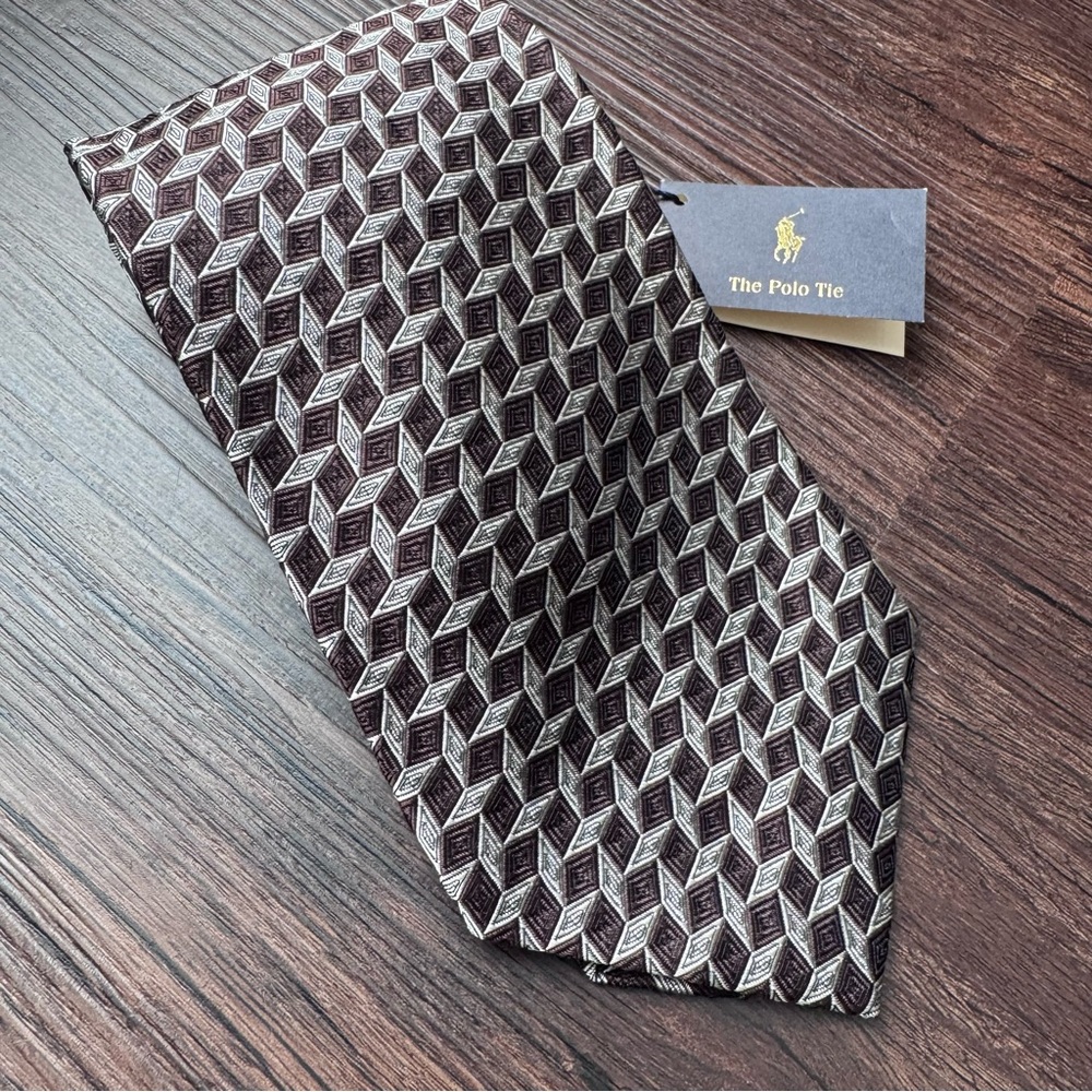 NWT Ralph Lauren Mens Necktie THE POLO TIE 100% Silk Hand Made In USA Geometric